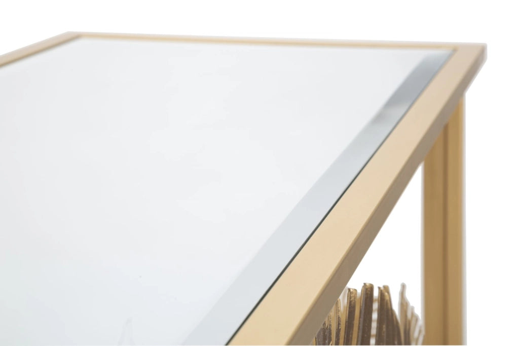 Consolle in metallo dorato, piano in vetro 113x40x80cm Floris Glam