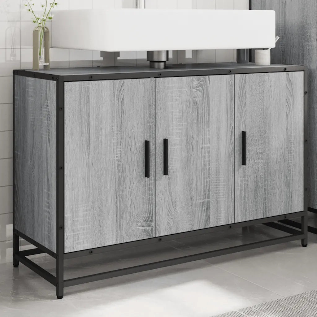 Mobile Lavabo Bagno Grigio Sonoma 90x33x60 cm Legno Multistrato 849272
