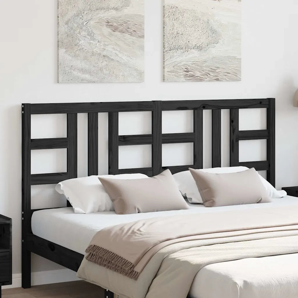 Testiera | Testata per Letto Nera 146x4x100 cm in Legno Massello di Pino