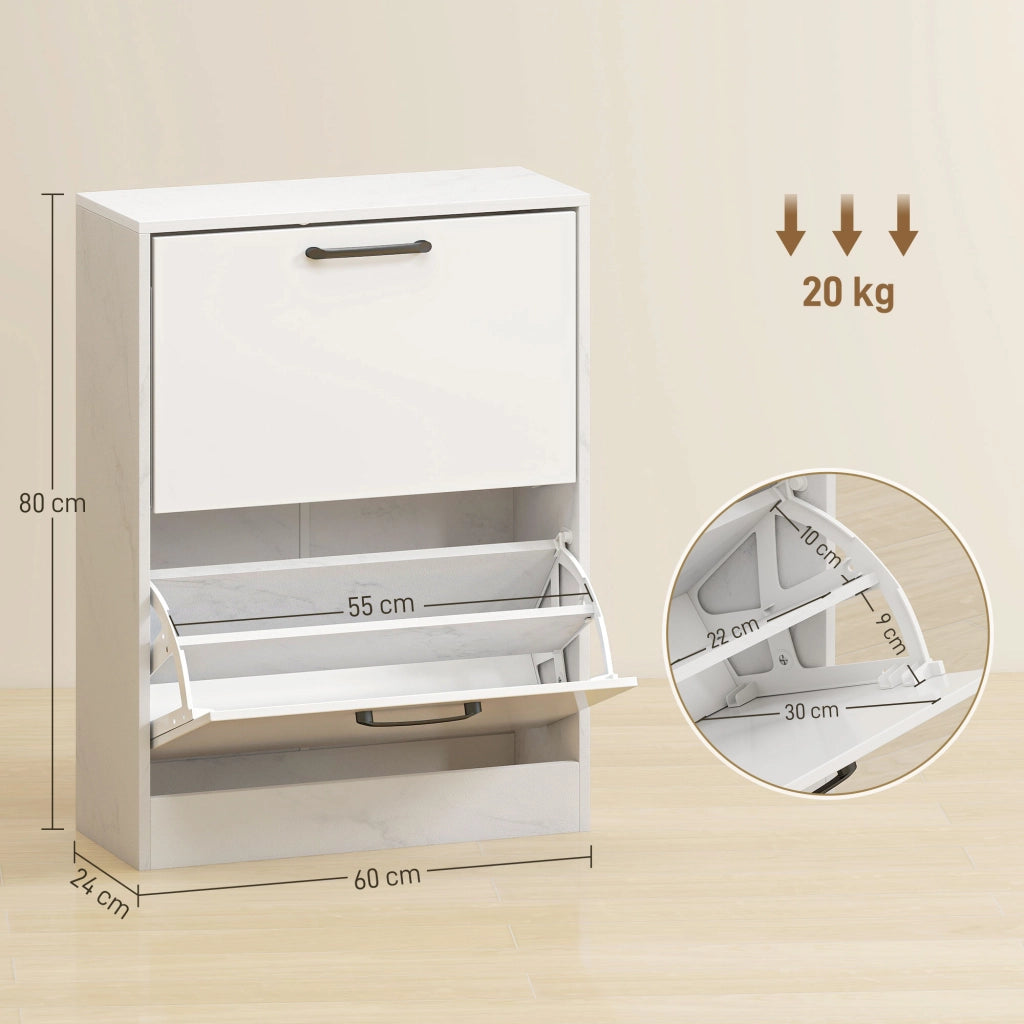 Armadio per scarpe con 2 ante a specchio e ripiani regolabili ¨C zephmum ¨C 60x24x80 cm bianco