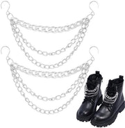 Cinturini per Scarpe 2 Pezzi a Strati - Catena Argentata - Granchio in Acciaio Inossidabile - Stile Western Chunky - Appoggio per Cinturino - Decorazione Tendenza - Accessori per Scarpe