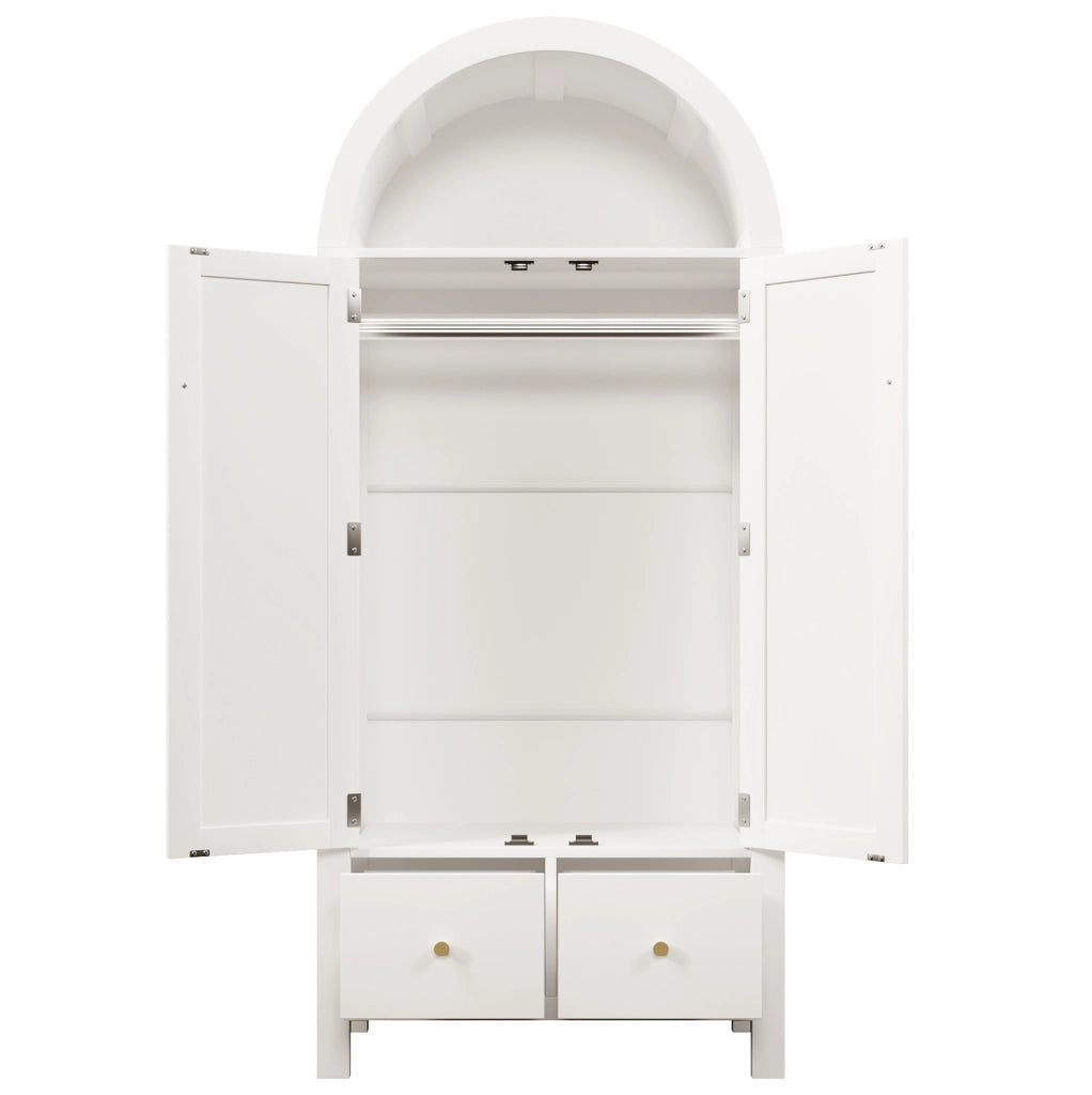 Armadio guardaroba con arco e intreccio in rattan 181x78x45 cm; bianco in MDF e metallo