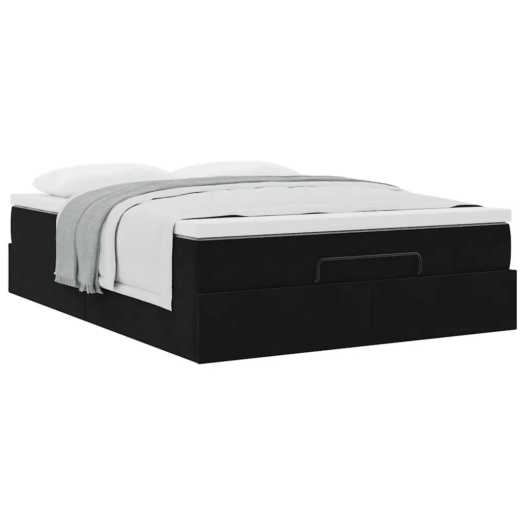 Struttura Letto Pouf con Materasso Nero 140x190 cm in Velluto 3311185