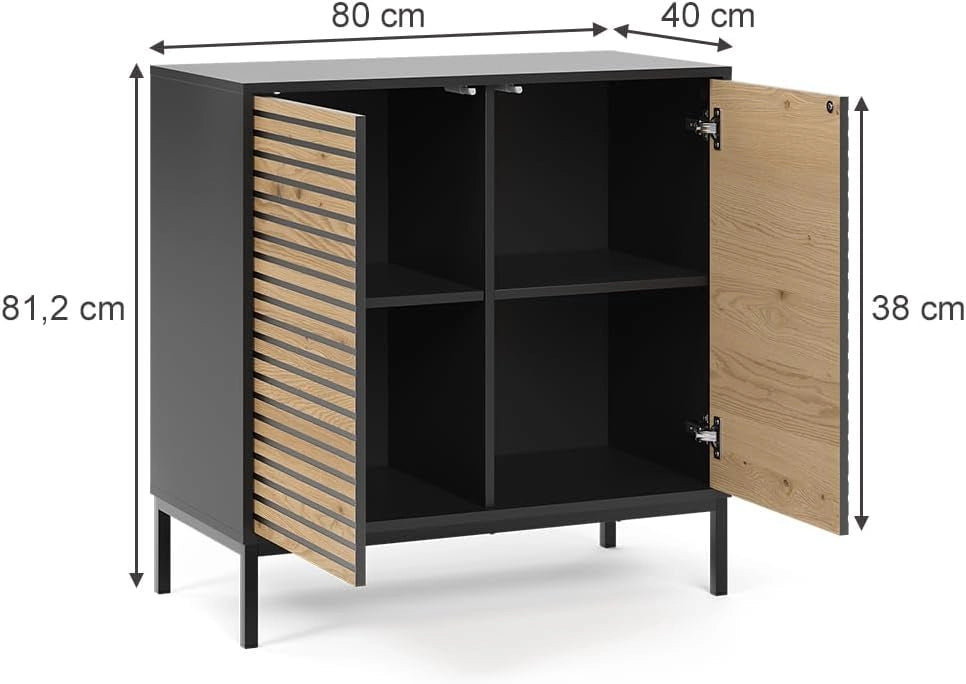 Cassettiera Eliza, Quercia dorata/antracite, 80 x 81.2 cm con 2 porte, Meccanismo push-to-open e superficie facile da pulire