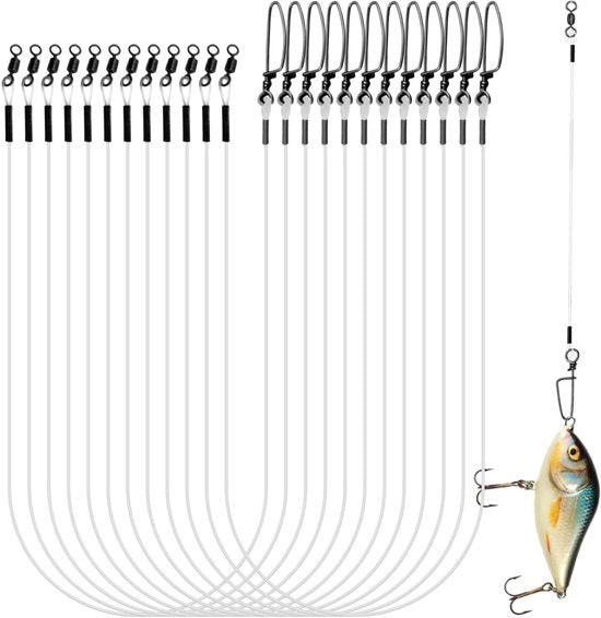Accessorio per pesca - Henné con attacco a carabina - Fluorocarbon preinstallato - Leggero e portatile - Lunghezza 30,48 cm/12 pollici - Translucido - Linea da pesca