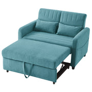 Divano Letto Convertibile 2 Posti con Schienale Regolabile 3 Posizioni e Cuscini; Struttura Legno-Metallo in Tessuto Cotone-Lino Blu Verde Antico