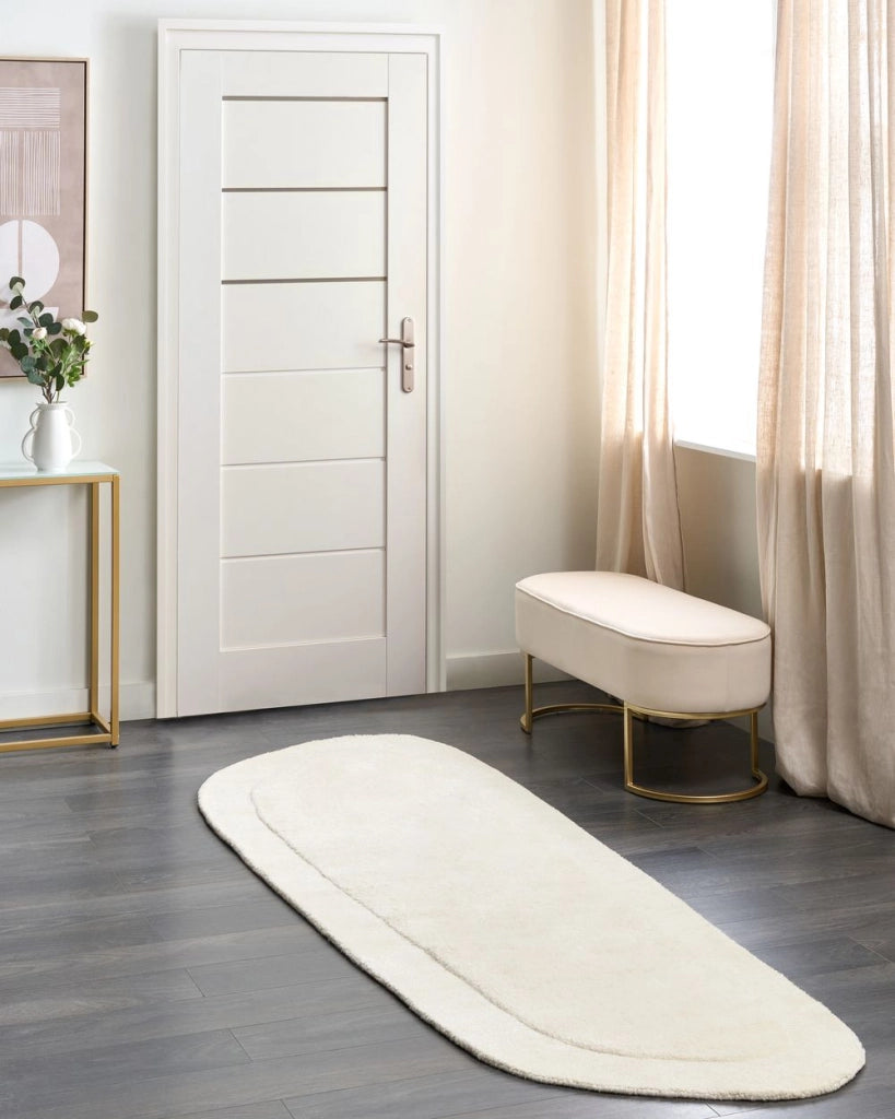 Tappeto beige lana di viscosa 80 x 250 cm trapuntato a mano soggiorno