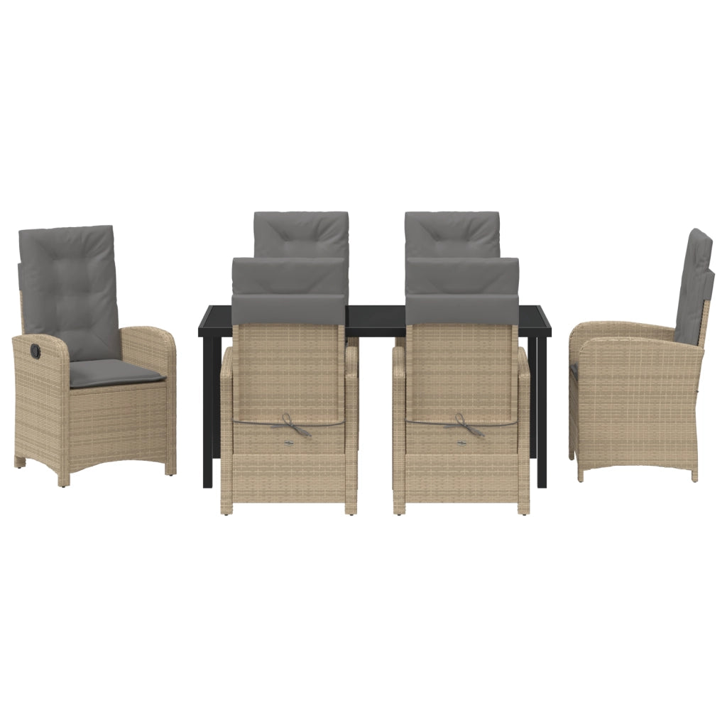 Set da Pranzo da Giardino 7 Pezzi con Cuscini Beige Rattan PE