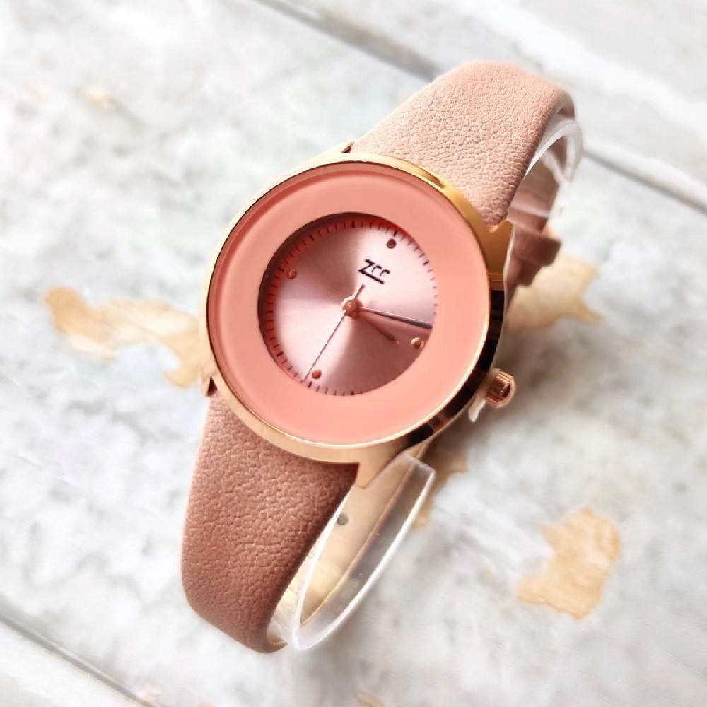 Trade Shop - Orologio Da Polso Zcc Analogico Elegante Casual Moda Con Cinturino In Pelle Rosa -