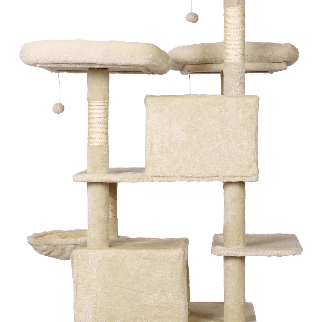 Albero tiragraffi beige con motivo a zampe 172cm Con amache, cucce per gatti e palline