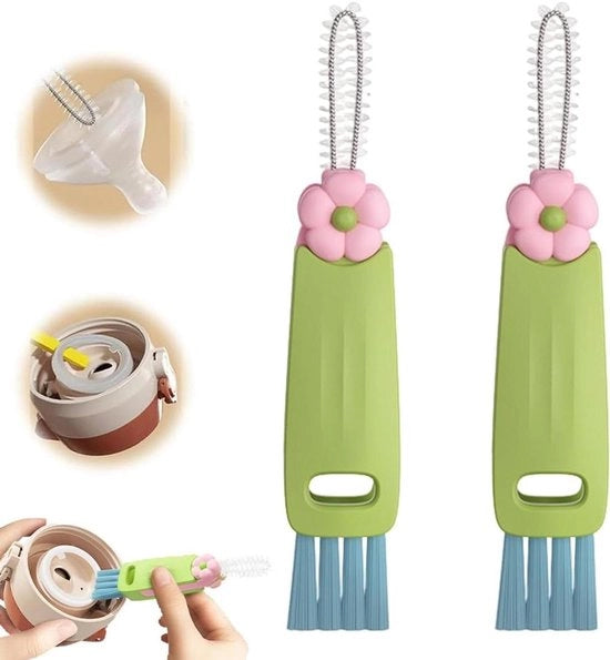 Set di 2 Borsette per Pulizia Flessi - 3-in-1 Multifunzione - Adatto per Flessi e Tazze - Set di 2 con Manico di Pulizia