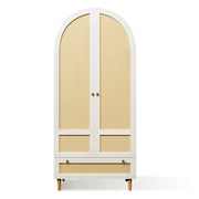 Armadio con asta e cassetto; design ad arco in rattan; per camera e ingresso; in MDF bianco; 80 × 50 × 180 cm