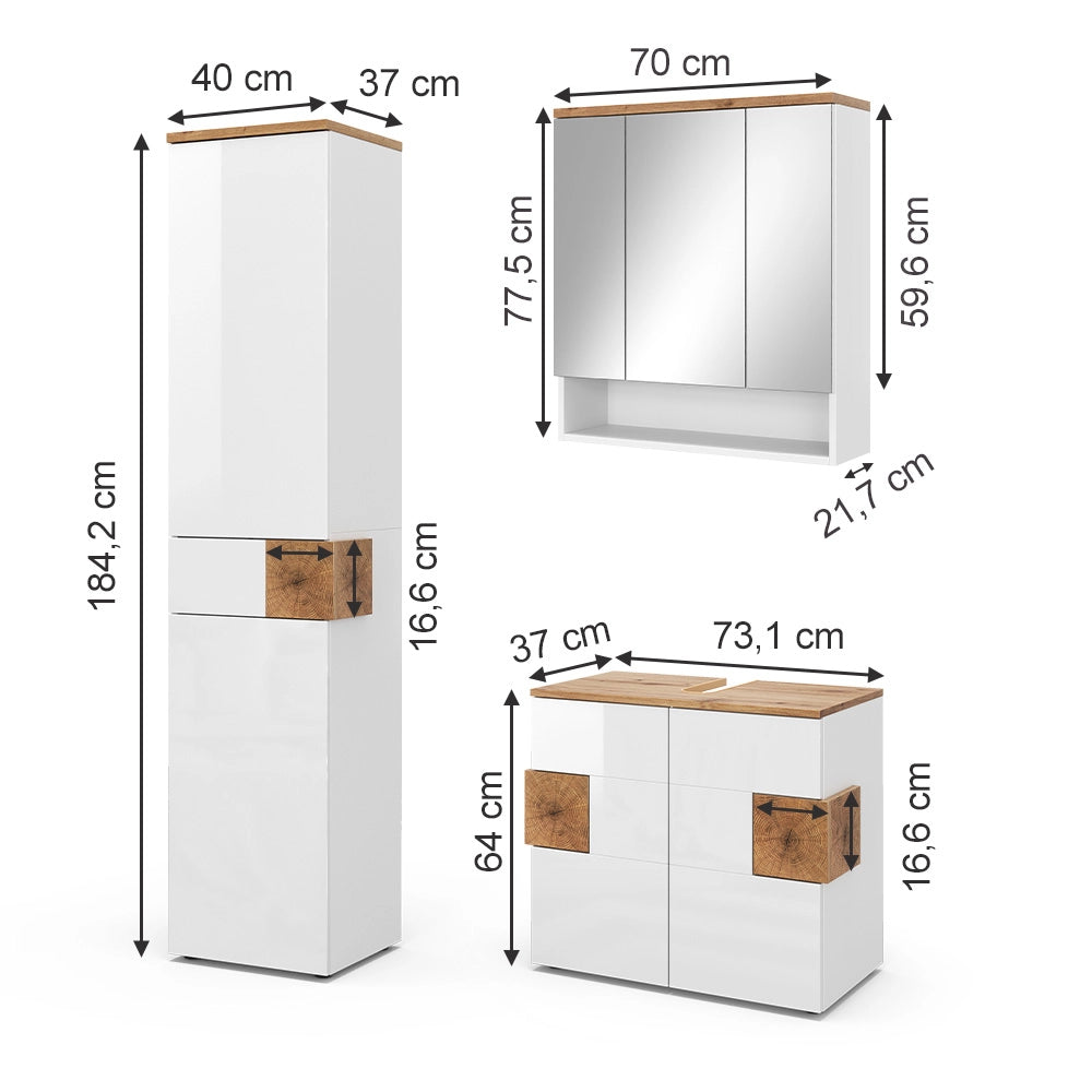 Vicco Set di mobili da bagno Bianco 3 parti, con colonna