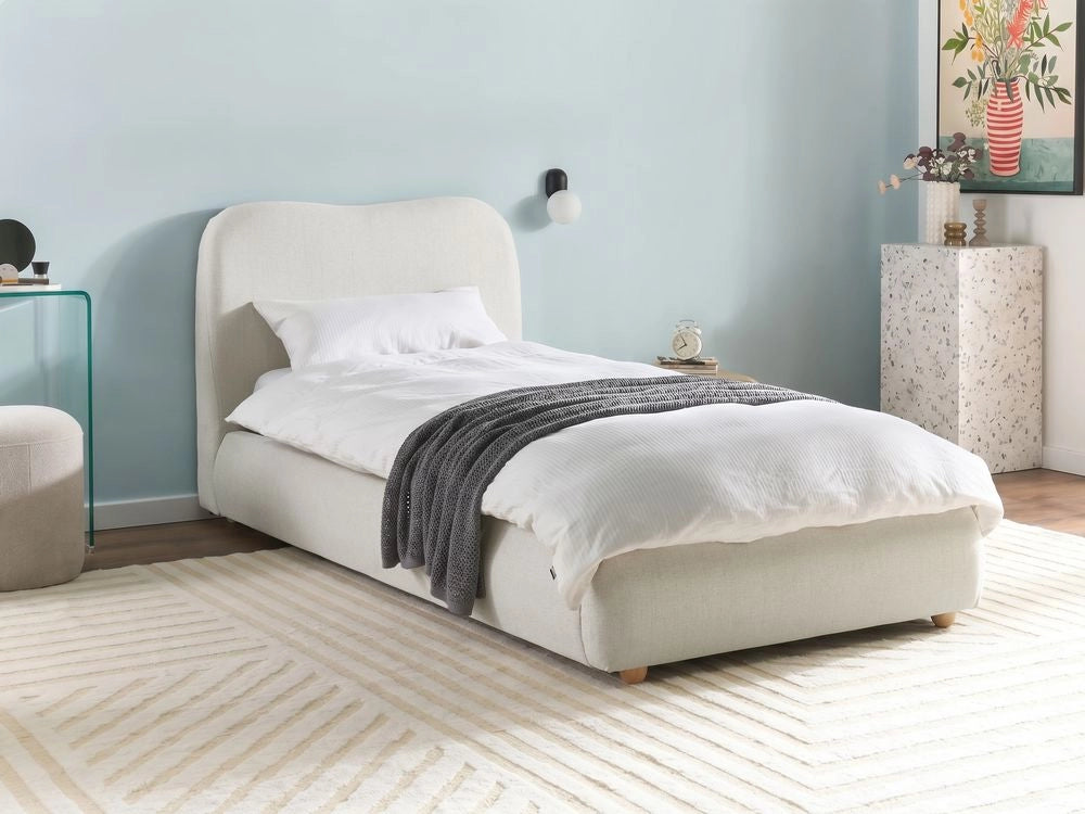 Letto con contenitore in tessuto bianco sporco 90 x 200 cm design moderno e minimalista