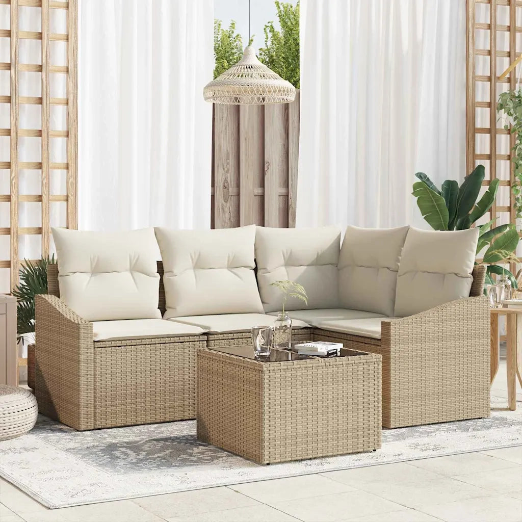 Set di divani con cuscino 5 pcs Beige polyrattan
