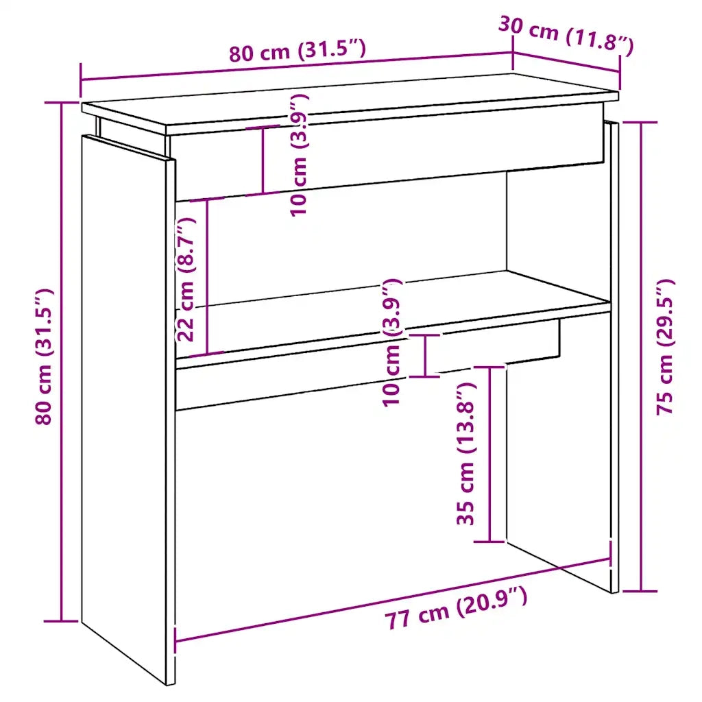 Tavolino Consolle Nero 80x30x80 cm in Legno Multistrato 808315