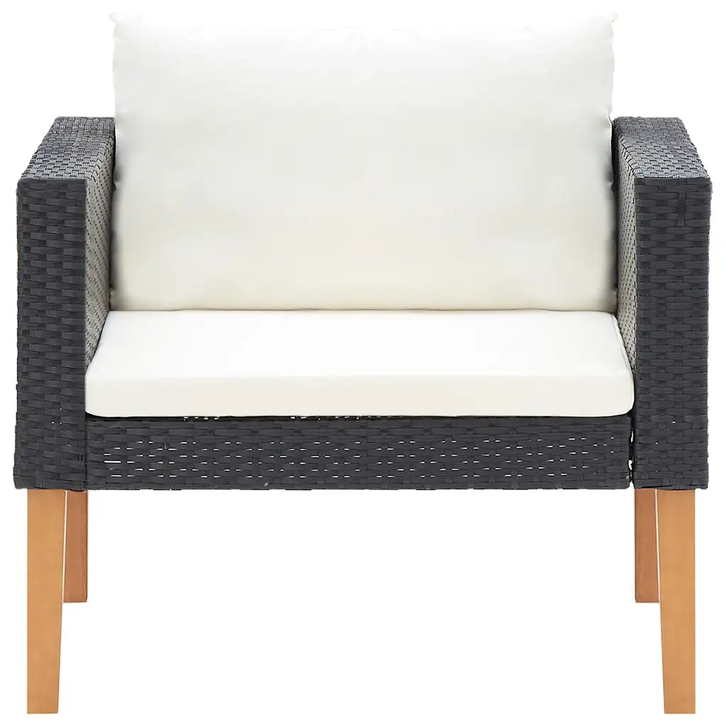 Divano da Giardino Singolo con Cuscini in Polyrattan Nero cod mxl 70656