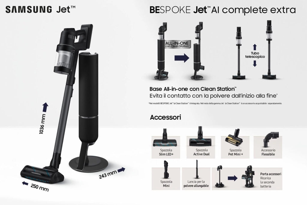 Samsung VS28C9784QK Scopa Elettrica Senza Filo BESPOKE Jet  AI Complete Extra Potenza 280W
