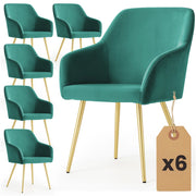 Set di 6 Sedie in velluto liscio ESTELLE Verde Bottiglia gambe oro