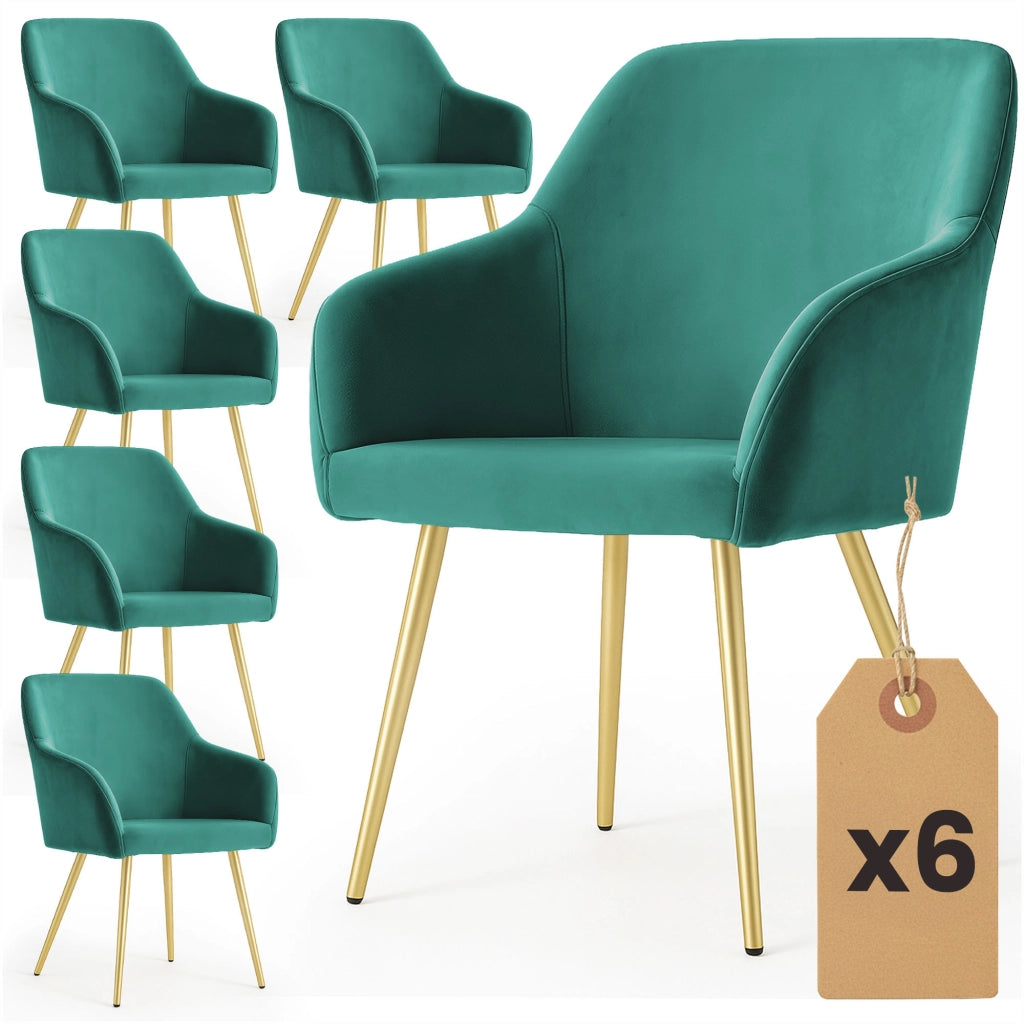 Set di 6 Sedie in velluto liscio ESTELLE Verde Bottiglia gambe oro
