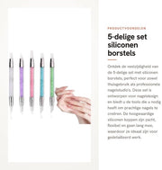 Set di pennelli a setola di silicone - 5 pezzi - Attrezzatura per unghie professionale - Materiali di alta qualità - Forme speciali - Facili da pulire - Pennelli per unghie