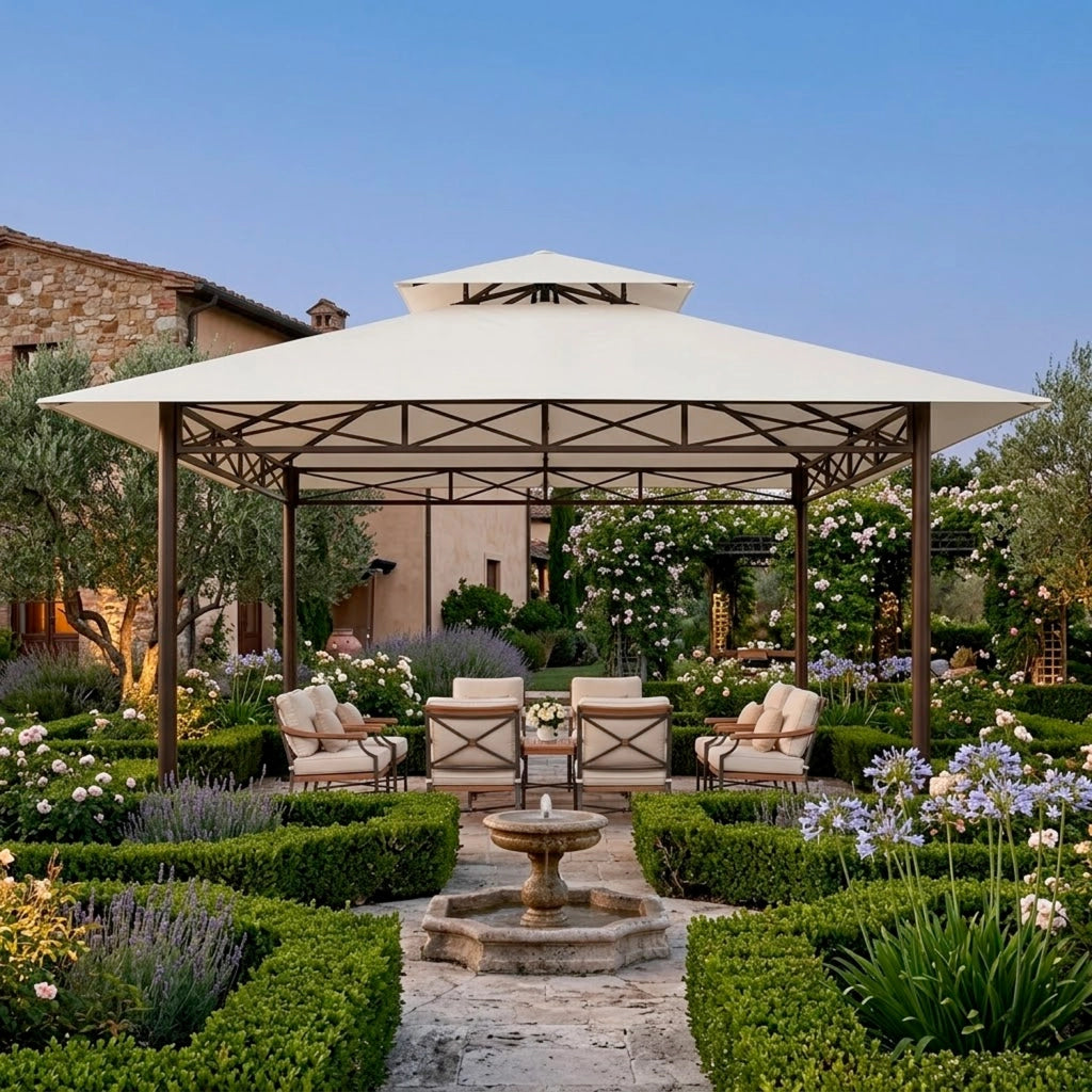 Copertura Di Ricambio Universale Per Gazebo Con Air Vent In Parte Superiore In Tessuto Resistente E Sistema Fissaggio Tasche Per Giardino Patio E Terrazza 300 X 300 Cm Beige