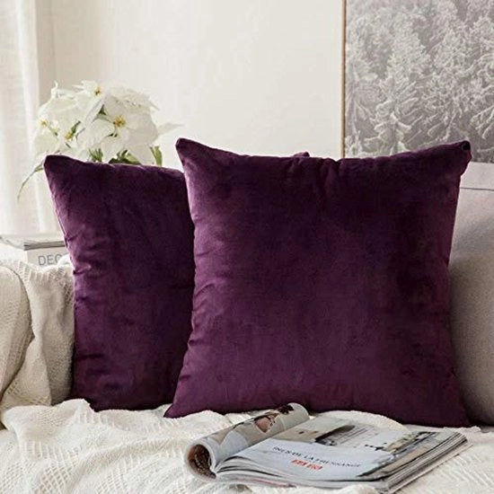 Set di 2 cuscini in tessuto liscio decorativo quadrato, copri cuscino per divano, camera da letto, 40x40 cm, aubergine, viola