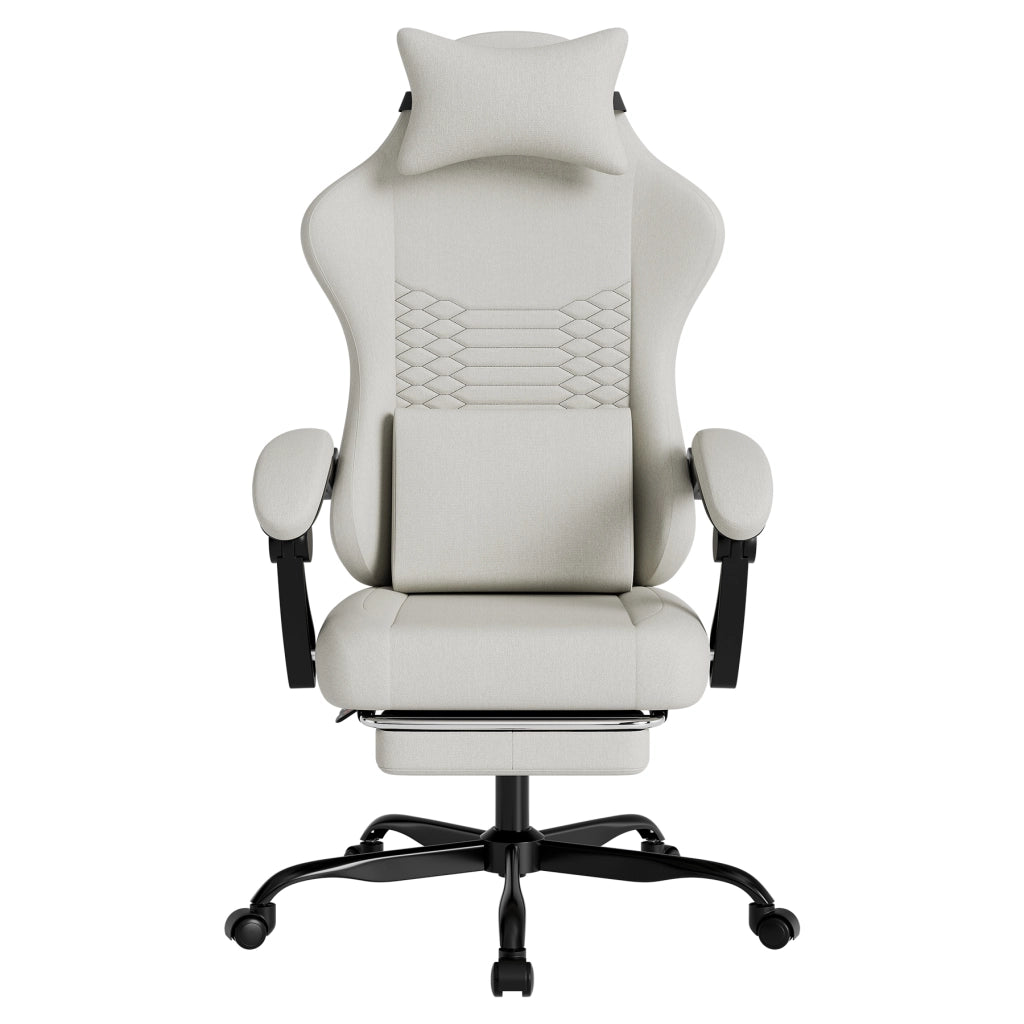 Sedia Gaming Massaggiante con Poggiapiedi e Schienale ¨C Xylo ¨C Tessuto Bianco