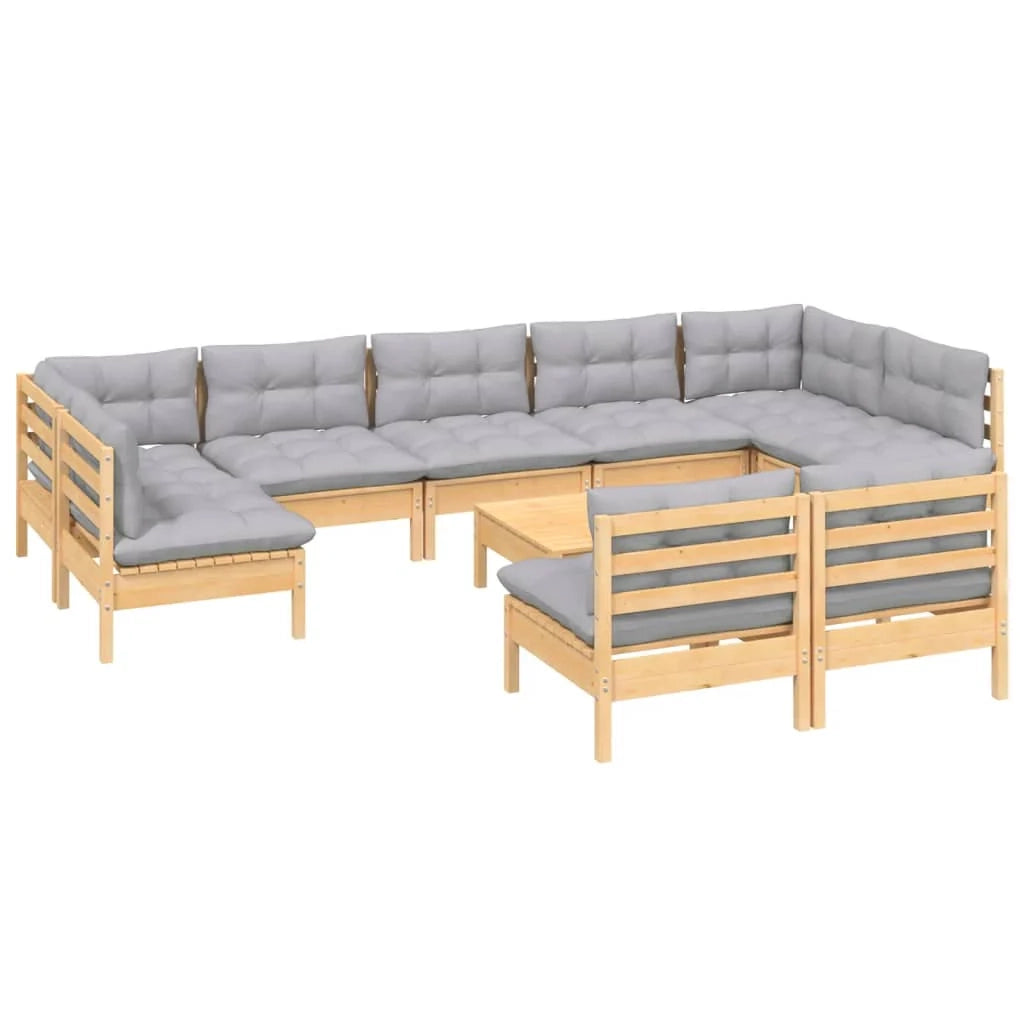 Set di mobili da giardino mobili da esterno 10 pezzi con cuscini grigio legno di pino massiccio 02_0015031