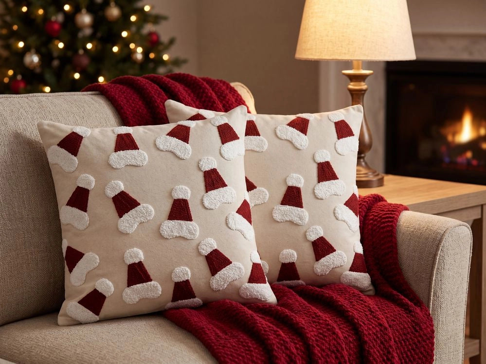 Set di 2 cuscini decorativi in tessuto di cotone beige con motivo natalizio 45 x 45 cm Accessorio decorativo