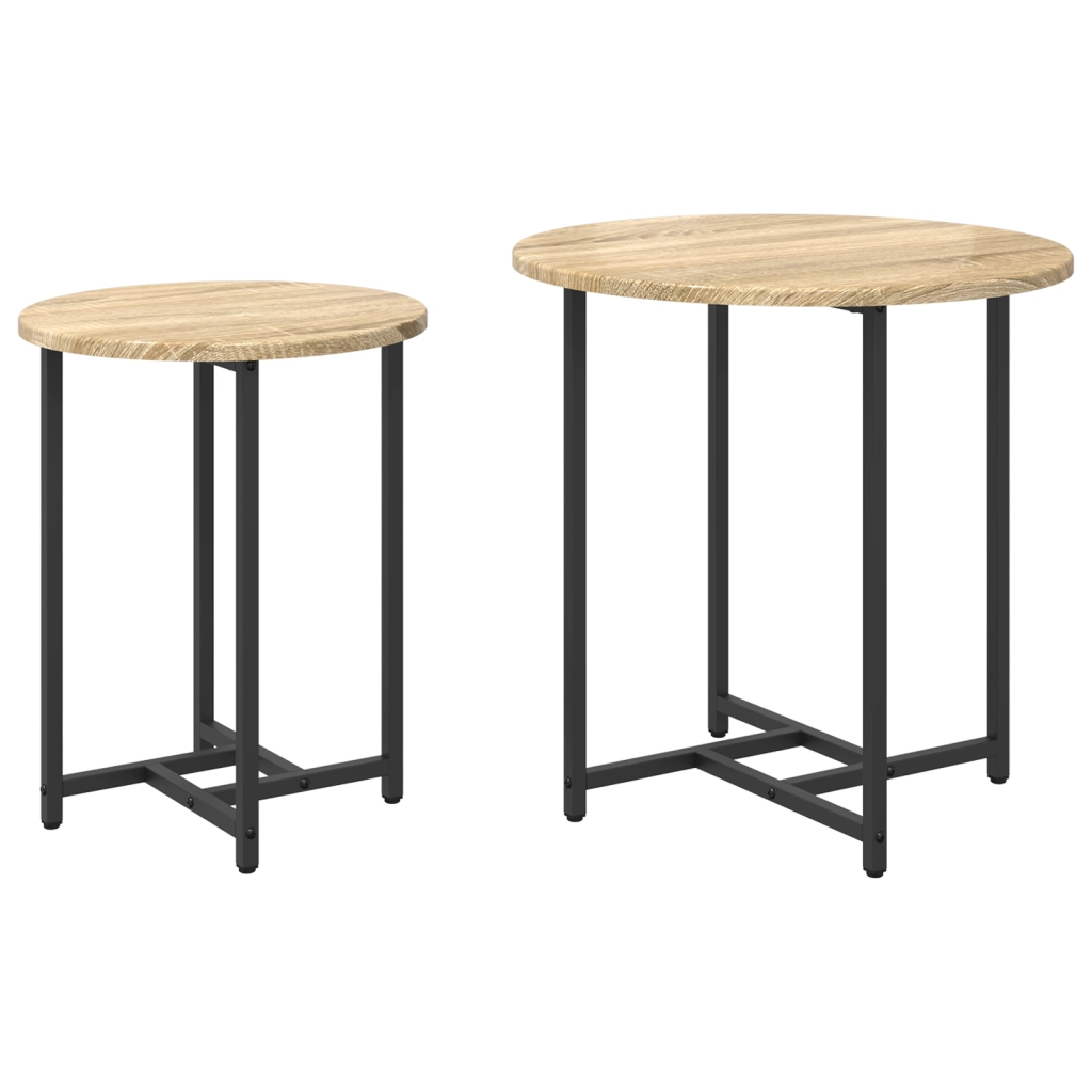 Set di 2 Tavolini in Legno Ingegnerizzato Rovere Sonoma e Metallo