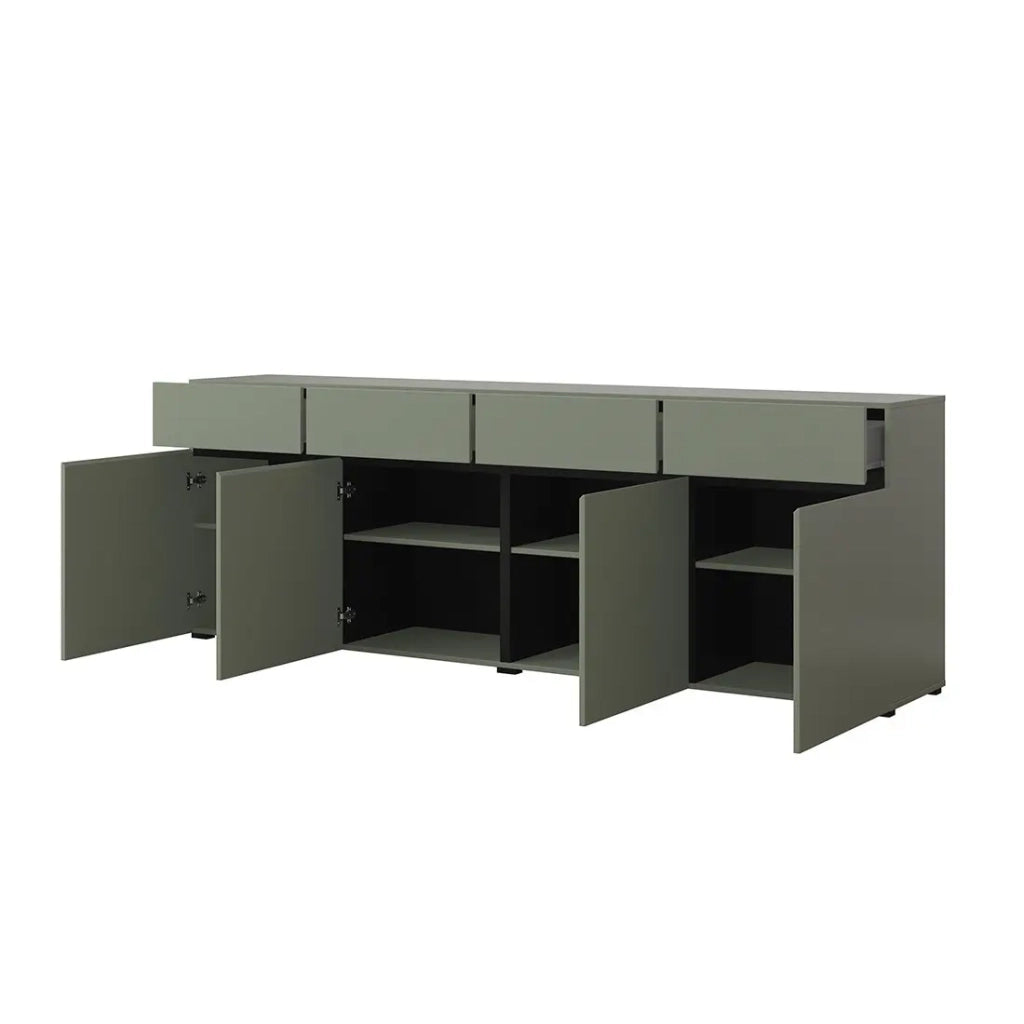 Buffet XL colore verde salvia 225cm collezione HAVANA. Credenza design con 4 porte e 4 cassetti.