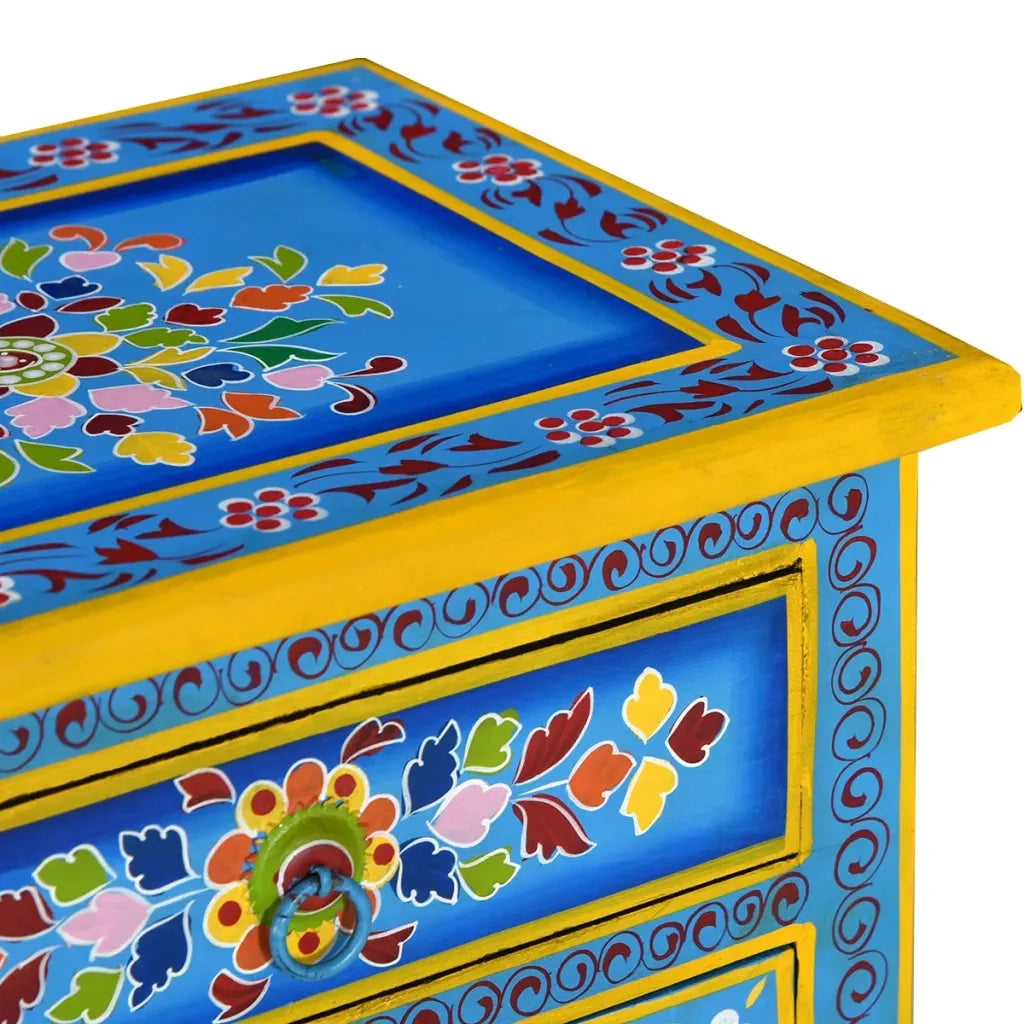 Comodino in Legno Massello di Mango Turchese Dipinto a Mano 244834