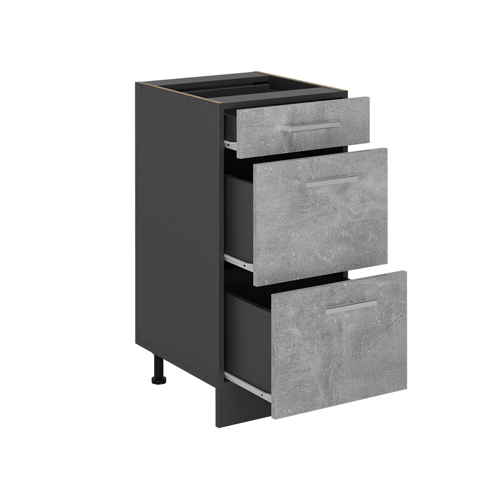 Mobiletto base per cucina R-Line Calcestruzzo/Antracite 40 cm con cassetti, senza piano di lavoro Vicco