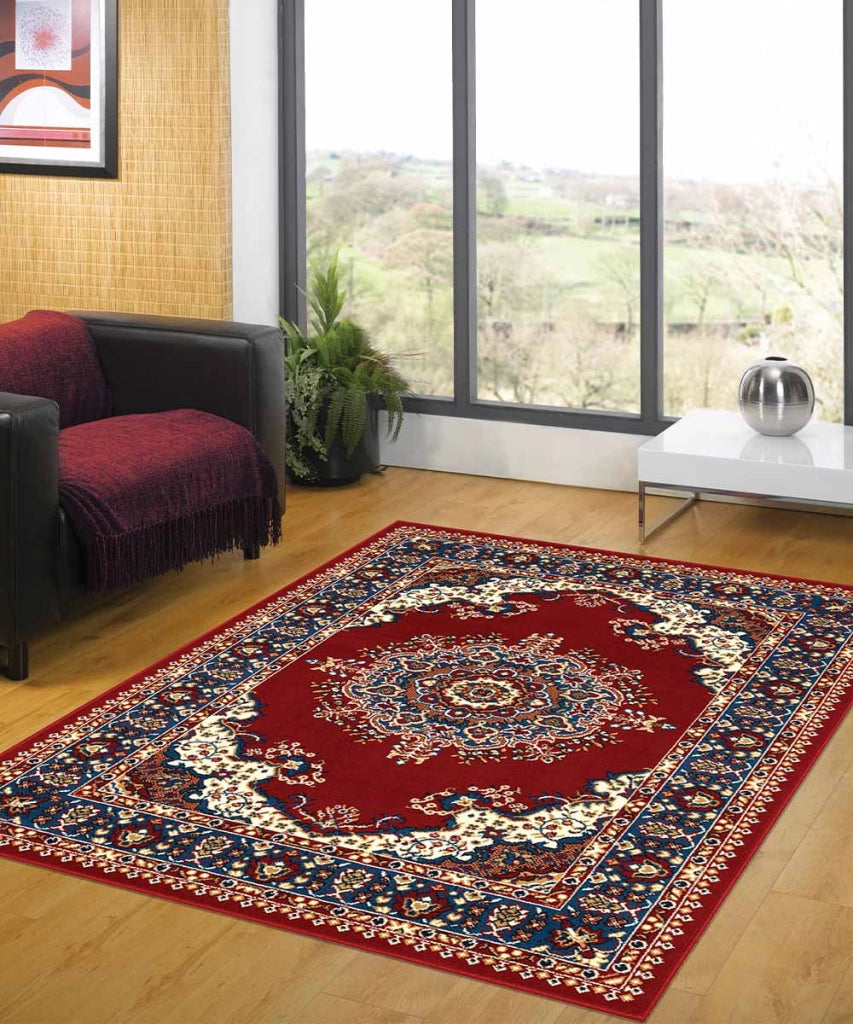 Tappeto P4480 rosso cm.140x200 disegno persiano medaglione tradizionale, economico resistente facile da pulire