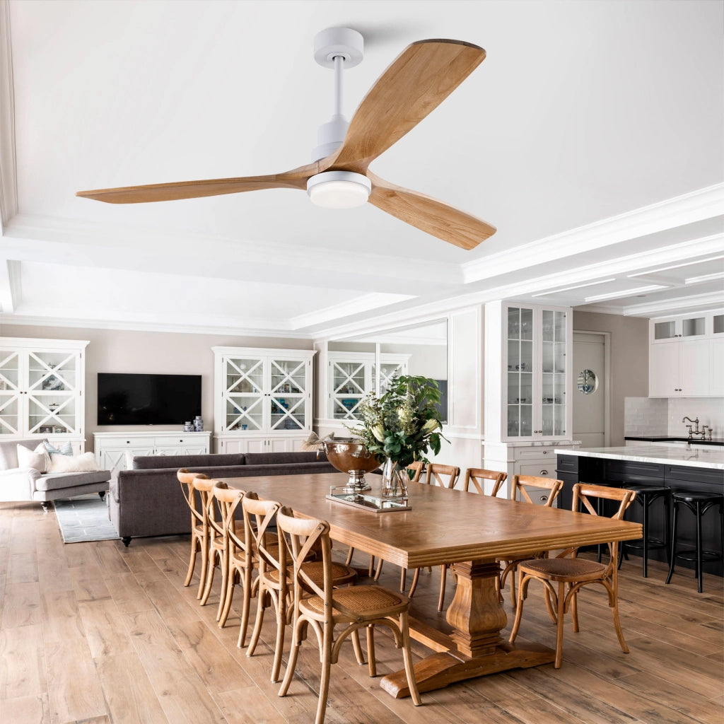 Ventilatore da soffitto 60 pollici ad elica, 3 pale legno massello, 3CCT, motore DC reversibile silenzioso, telecomando 6 velocit¨¤ con memoria