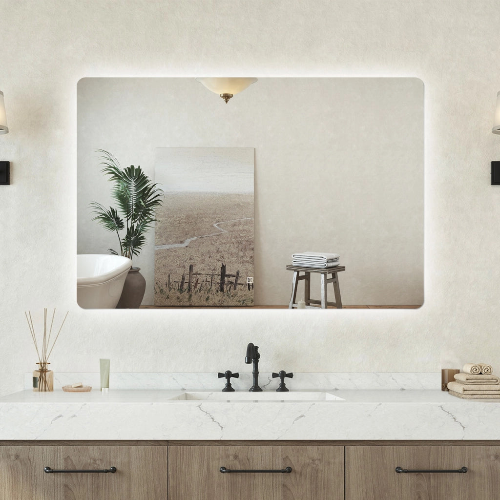 Specchio bagno Rettangolare 60x40cm Retroilluminato Con Led, Design Moderno + 3 Luci