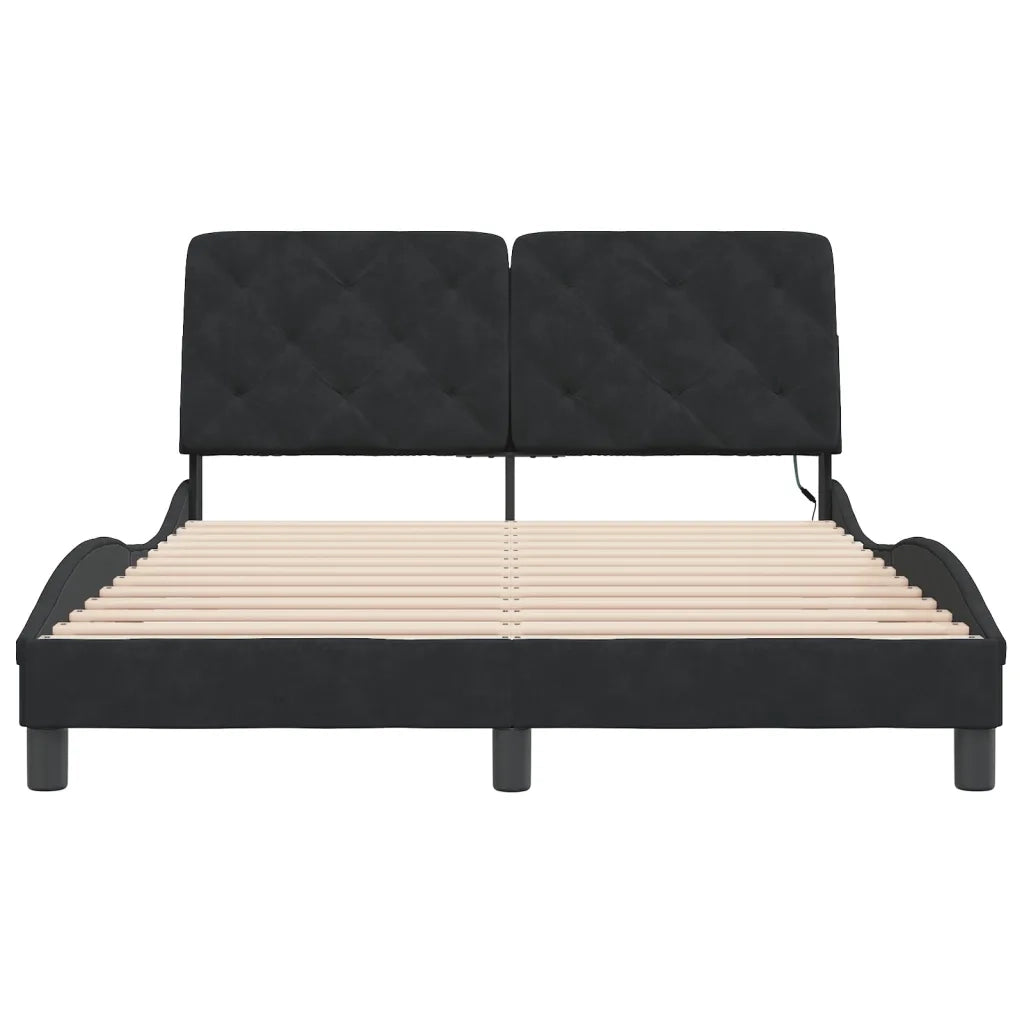 Giroletto con LED senza Materasso-Struttura Letto Nero 120x200 cm in Velluto