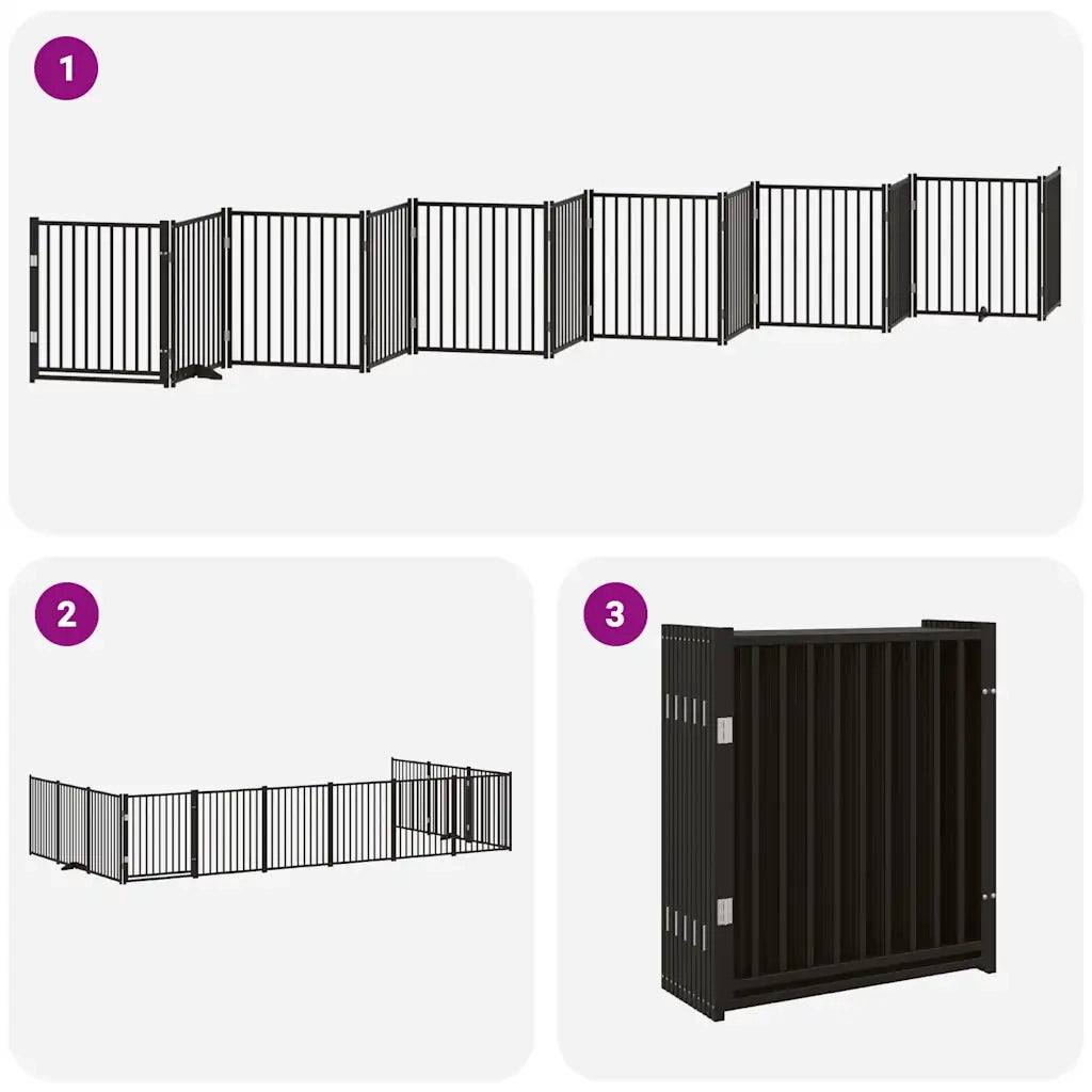 vidaXL Cancello Cani Porta Pieghevole Nero 12 Pannelli 960 cm Pioppo