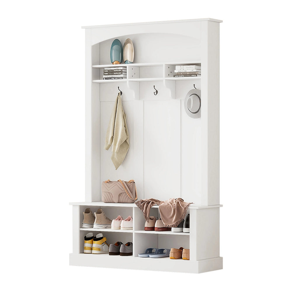 Armadio con panca e scarpiere - Xylo - H190xL120xP40 cm - Bianco - 3 ganci e ripiani
