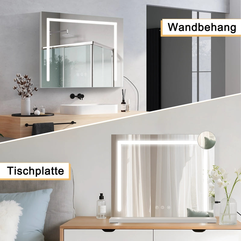 ZMH Specchio per il trucco con luce 70x55cm specchio da toeletta con luce LED touch dimmerabile specchio da trucco