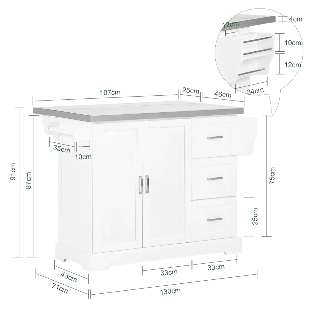 Carrello Cucina Mobile Cucina Bianco Con Route Credenza Cucina Piano in Acciaio FKW41-ST