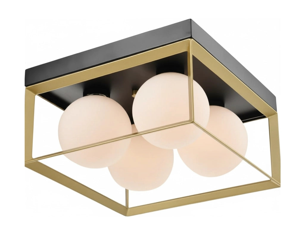 Lampada da Soffitto Plafoniera Moderna Minimalista con sfera in Vetro Opalino Attacco G9 Illuminazione Elegante per Soggiorno Camera da Letto cucina Quadrata con 4 sfere