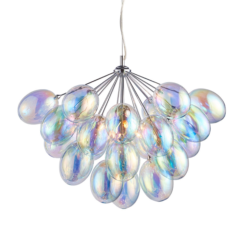 Lampadario Infinity cromato con sfere opalescenti 6xG9