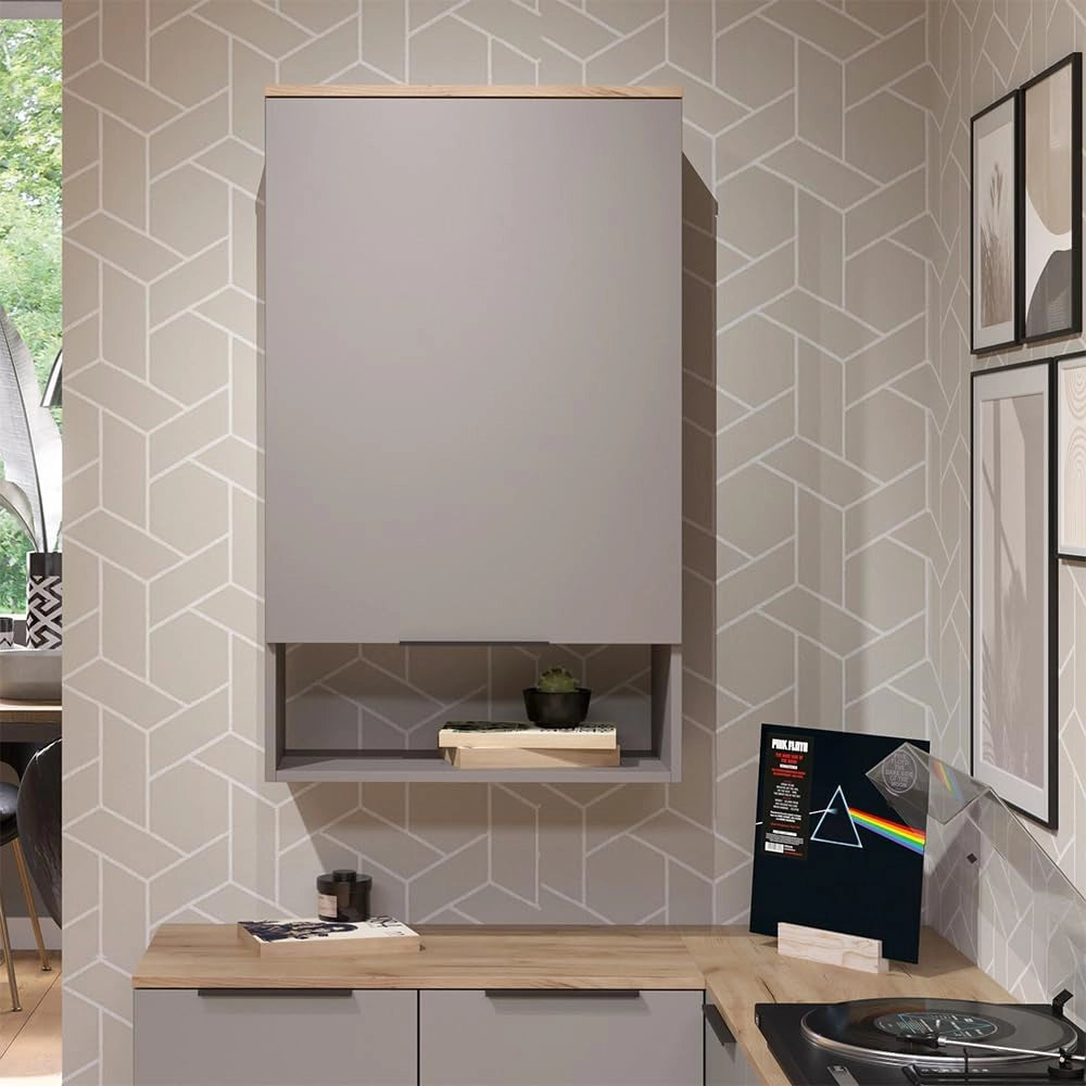 Libreria da parete Wido, Grigio, 60 x 100 cm con porta
