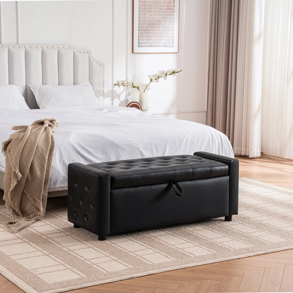 OTTOMANA Contenitore imbottita 122x45x47 cm Nero in PU