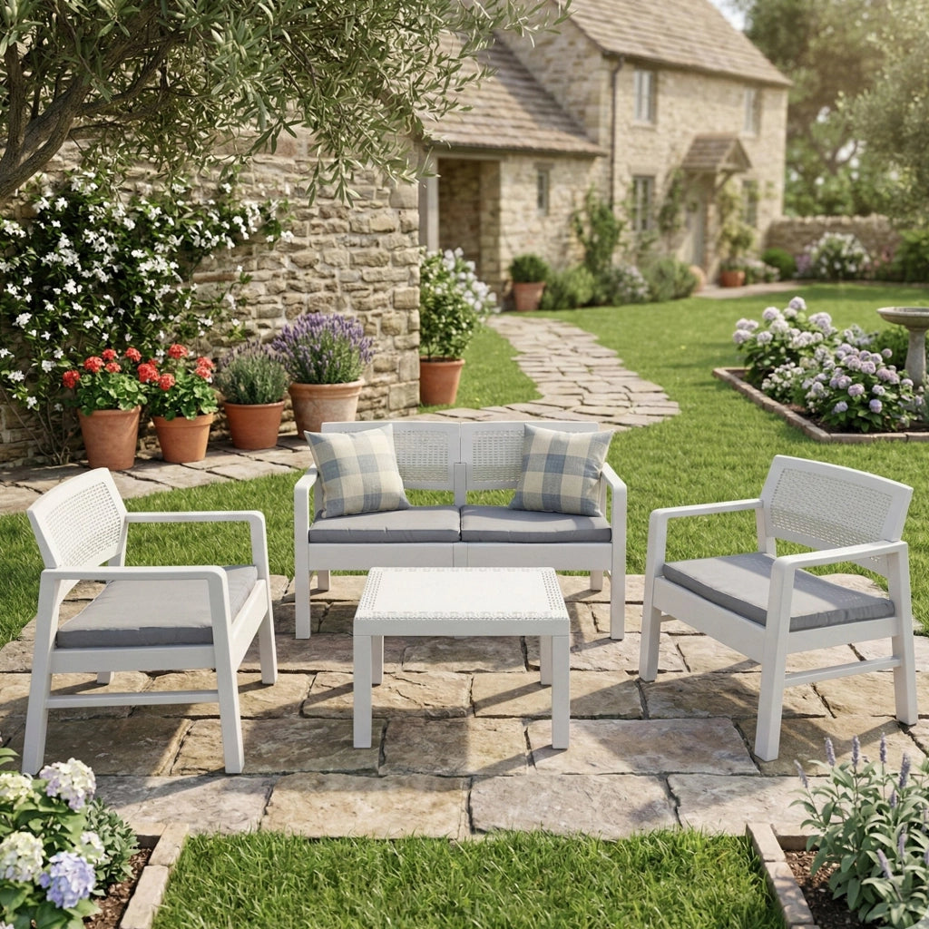 Salottino Outdoor Agnelo, set Salotto da Esterno 4 Posti Made in Italy, Bianco