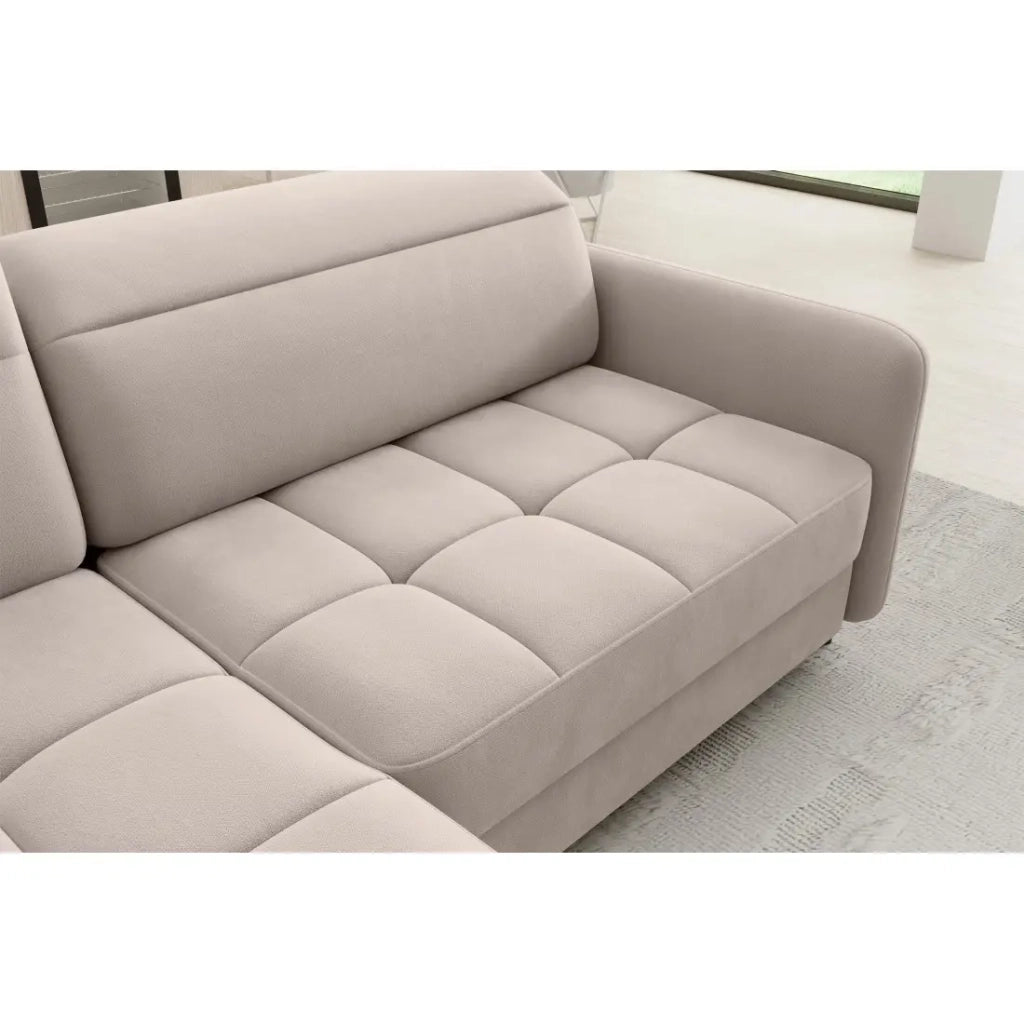 Divano angolare sinistro convertibile BARNEA 208 cm crema con contenitore