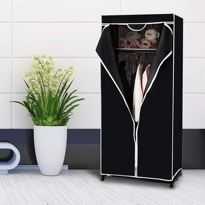 Armadio in Tessuto Armadio Cabina Pieghevole con Asta Appendiabiti, Vari Colori Disponibili, 75 x 50 x 170cm (Nero)