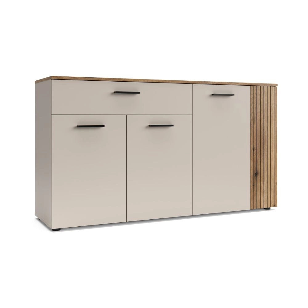 Credenza 4 ante e 1 cassetto Frezo03 cashmere e rovere con listelli verticali 150x42x83H